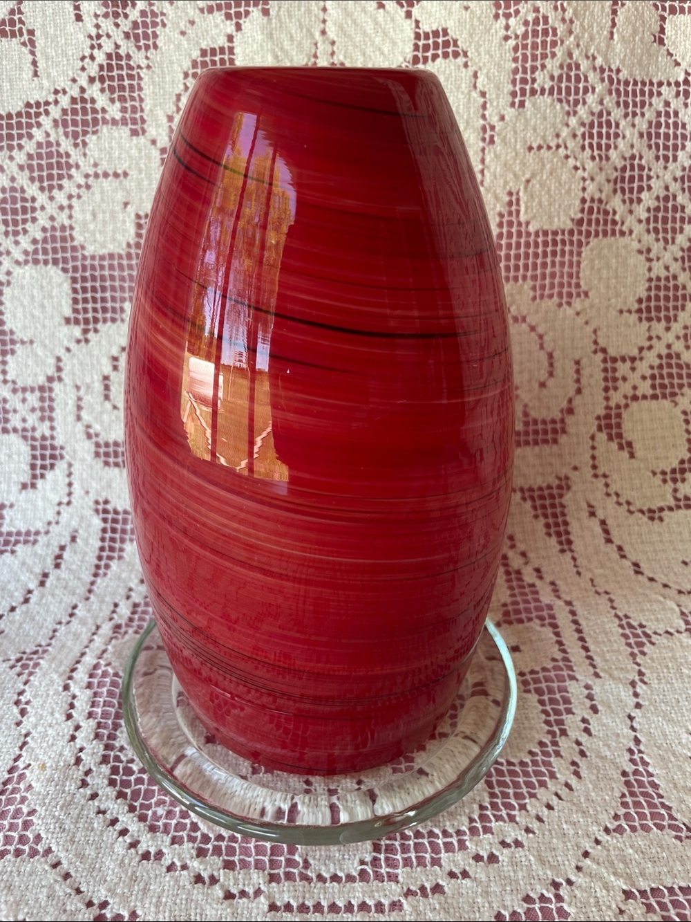 Hand-Blown Red Glass Candle Holder with Subtle Swirl